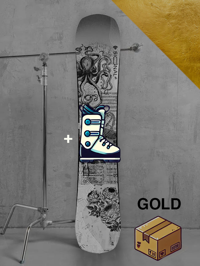 Dame park snowboard inklusiv bindinger / GULD pakke